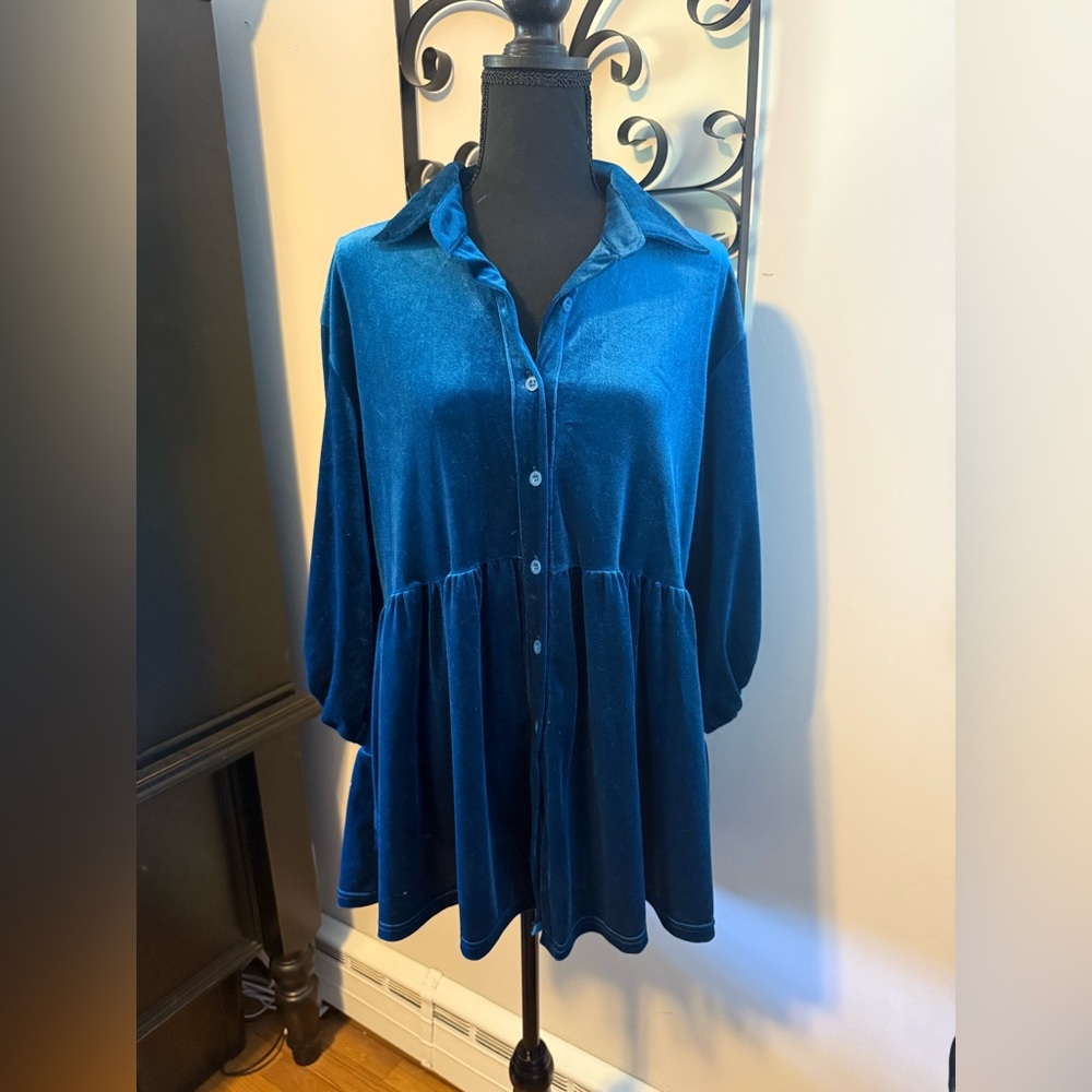 Elegant Blue Velvet Women's Top/dress